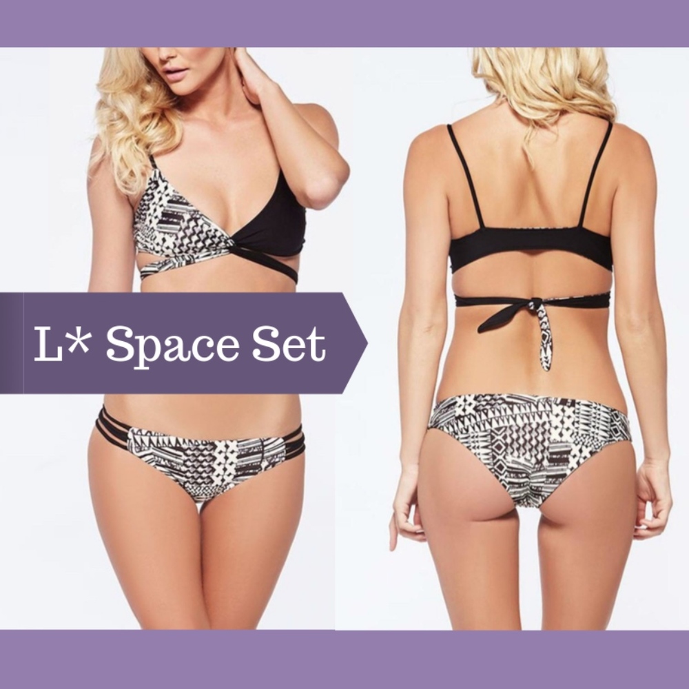 NWT 2PC L Space Ivory Coast Chloe‎ Wrap Top + Low Down Bikini Bottom - Large